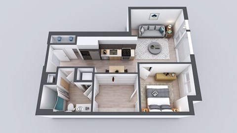 Floor plan for 1 bed, 1 bath, 694 sqft